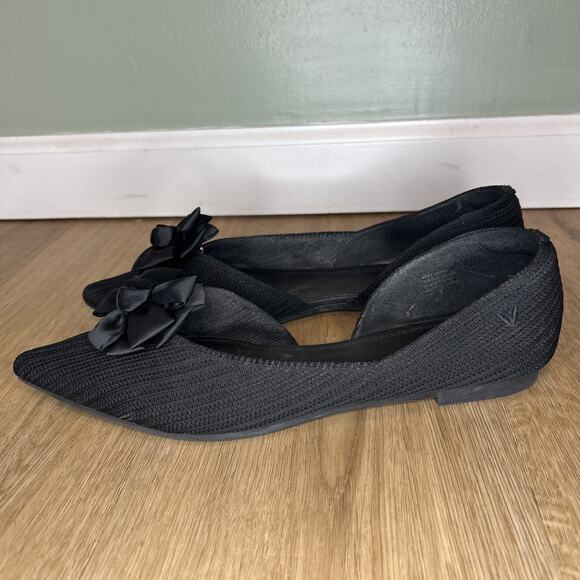 VIVAIA Women’s 10 EU 41 Flats D'Orsay Pointed-Toe Black Knit Bow Dressy Comfort - Picture 4 of 7